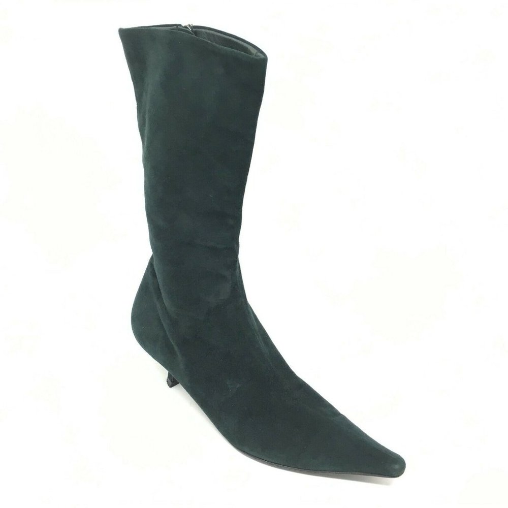 Prada Mid Calf Boots Shoes Size 37/7 Green Suede